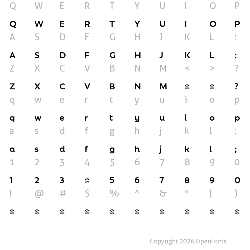 Character Map of FONTSPRING DEMO - Rebrand Dis Bold Regular