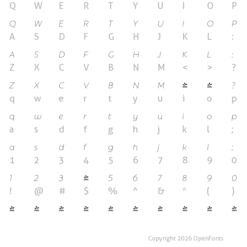Character Map of FONTSPRING DEMO - Rebrand Dis ExLight it Regular