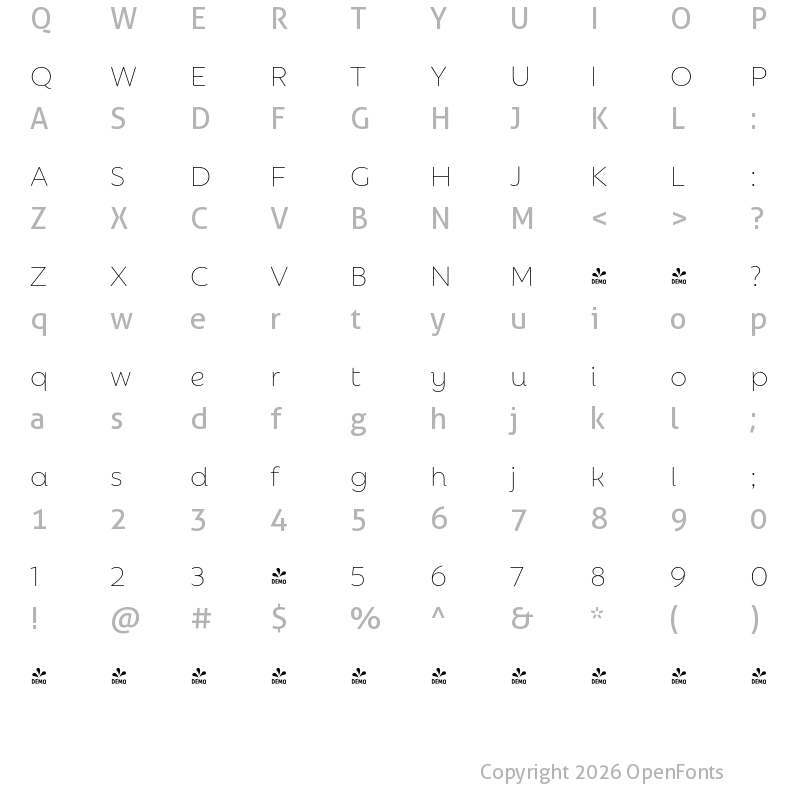 Character Map of FONTSPRING DEMO - Rebrand Dis ExLight Regular