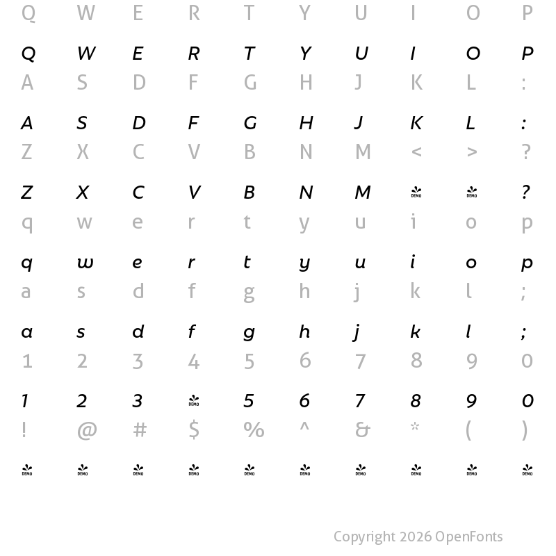 Character Map of FONTSPRING DEMO - Rebrand Dis SemiBold it Regular