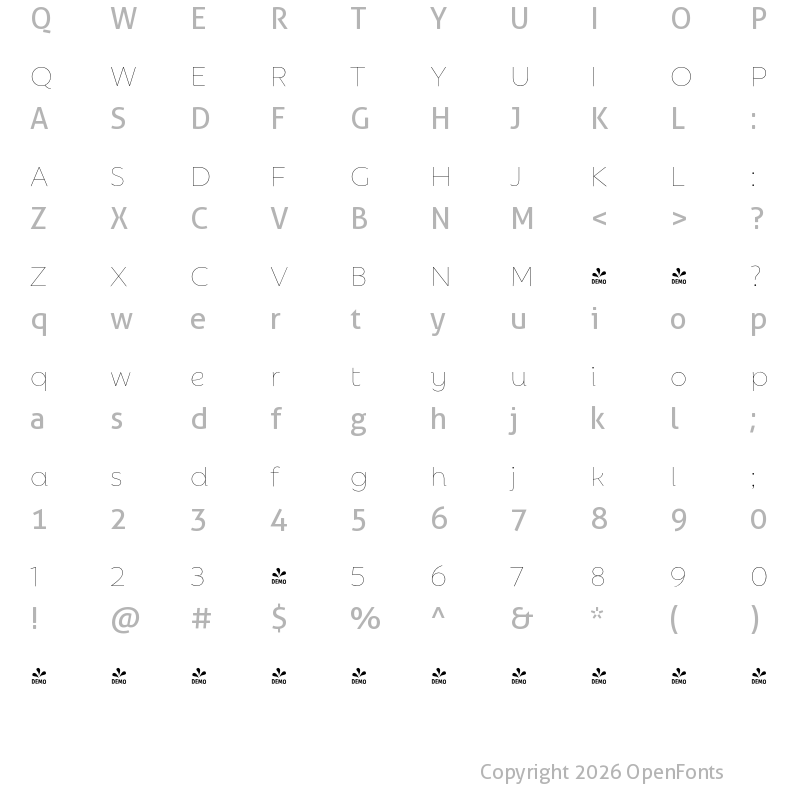Character Map of FONTSPRING DEMO - Rebrand Dis Thin Regular