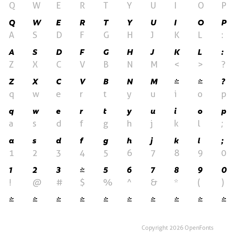 Character Map of FONTSPRING DEMO - Rebrand Txt Black it Regular
