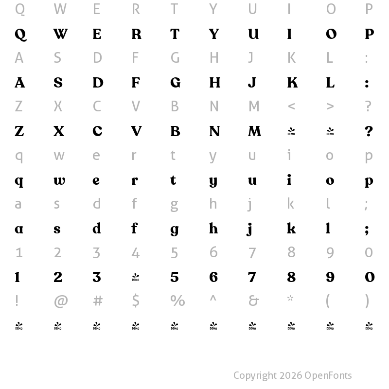 Character Map of FONTSPRING DEMO - Recoleta Alt Bold Regular