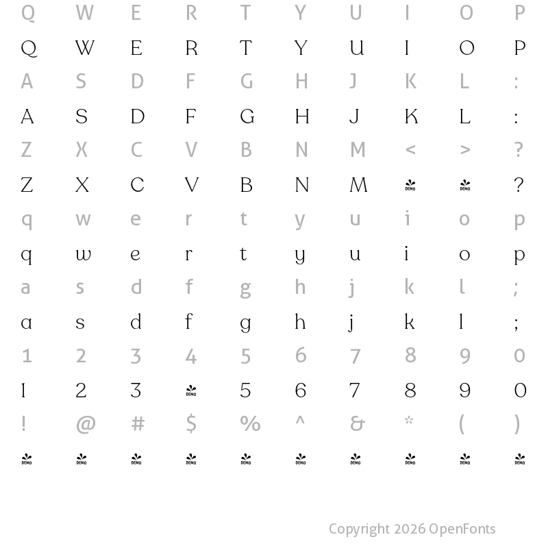 Character Map of FONTSPRING DEMO - Recoleta Alt Light Regular