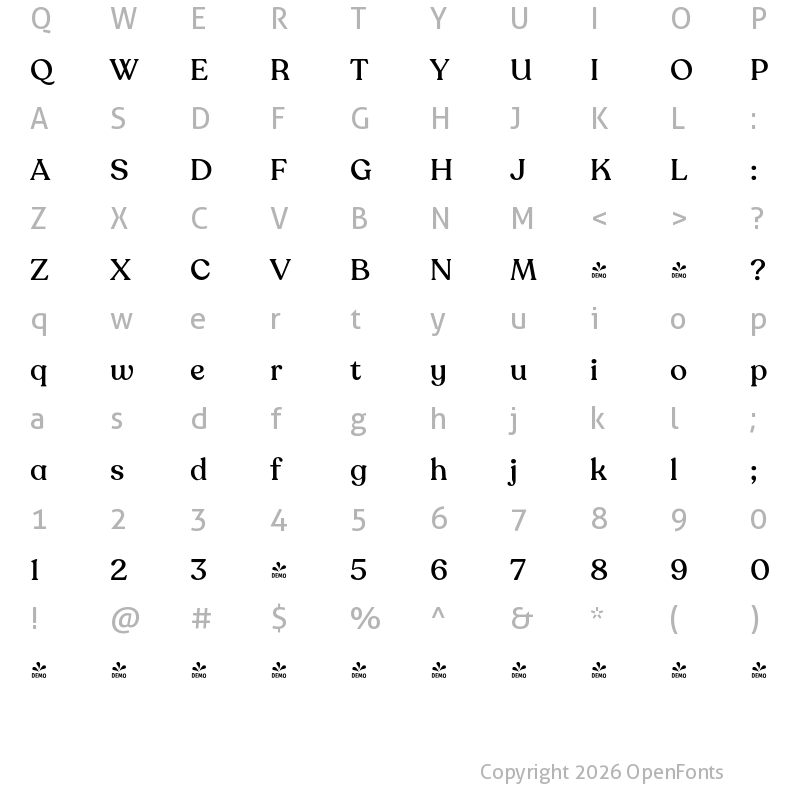 Character Map of FONTSPRING DEMO - Recoleta Alt Medium Regular