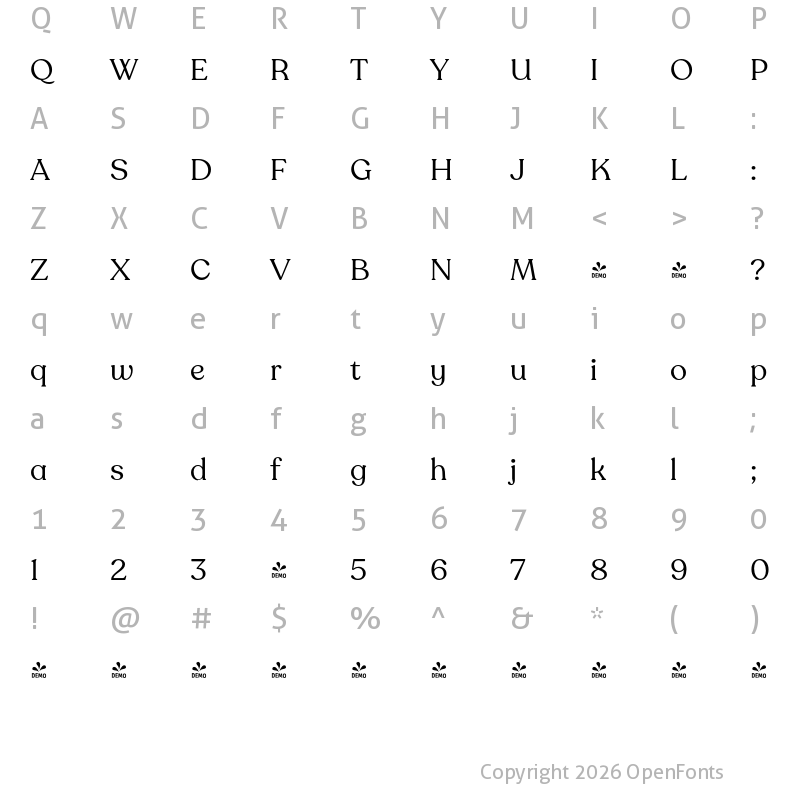 Character Map of FONTSPRING DEMO - Recoleta Alt Regular