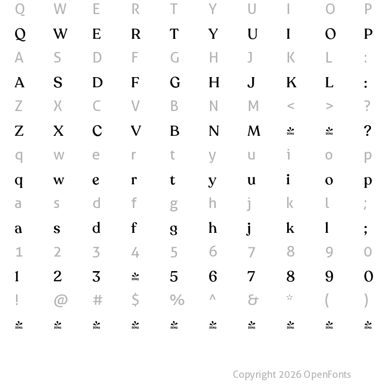 Character Map of FONTSPRING DEMO - Recoleta Medium Regular