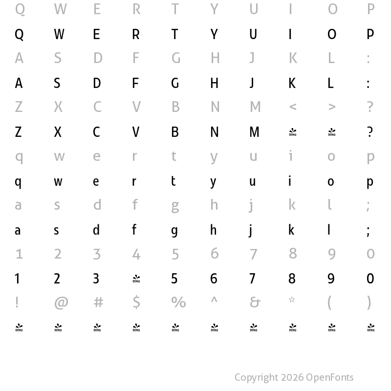 Character Map of FONTSPRING DEMO - Redonda Compressed Compressed Regular