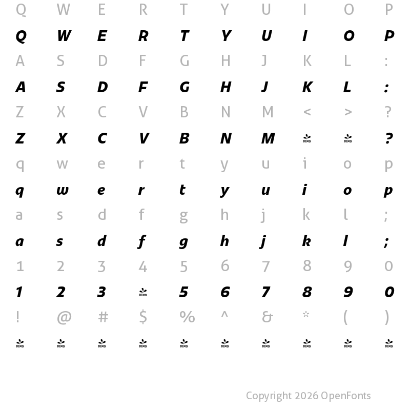 Character Map of FONTSPRING DEMO - Redonda Condensed Cond Bold Bold Italic