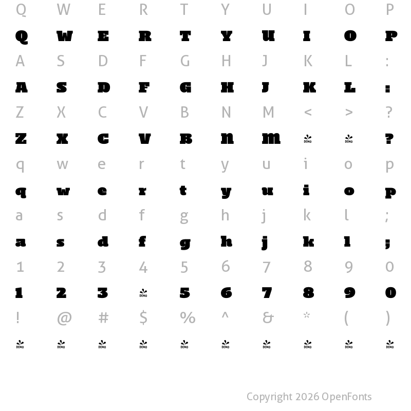 Character Map of FONTSPRING DEMO - Regime Ultra Regular