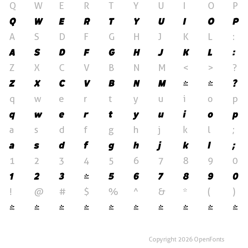 Character Map of FONTSPRING DEMO - Remissis Hv Italic