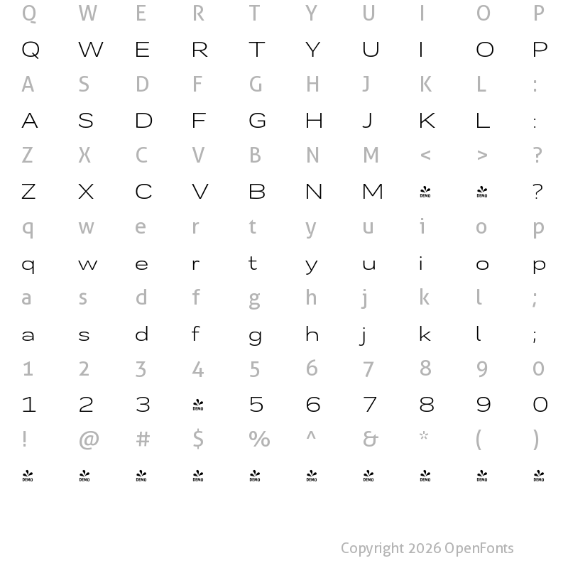 Character Map of FONTSPRING DEMO - Remora Corp W5 Light Regular