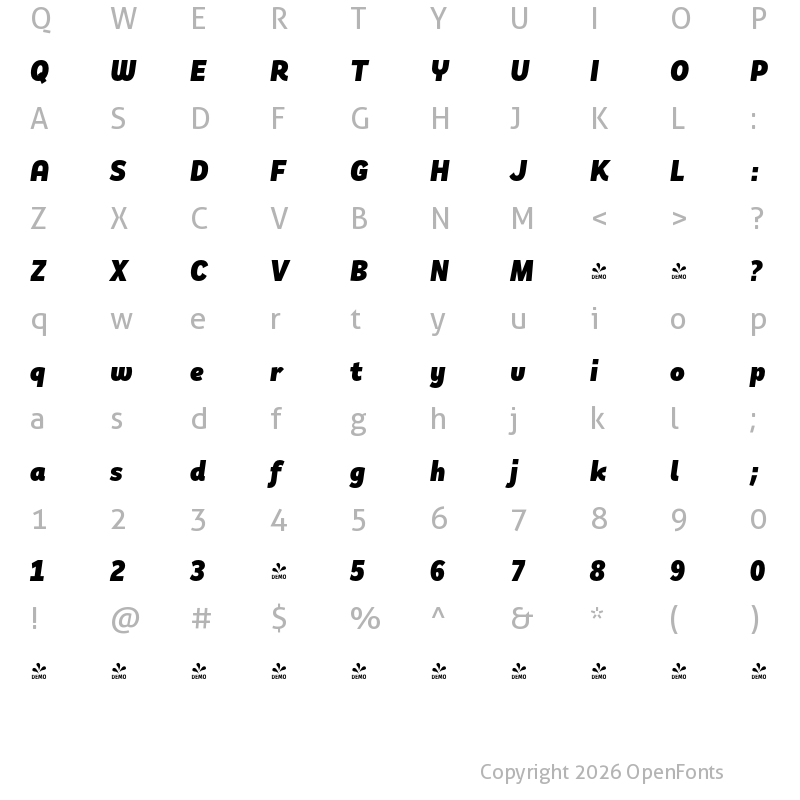 Character Map of FONTSPRING DEMO - Remora Sans W1 Black Italic Italic