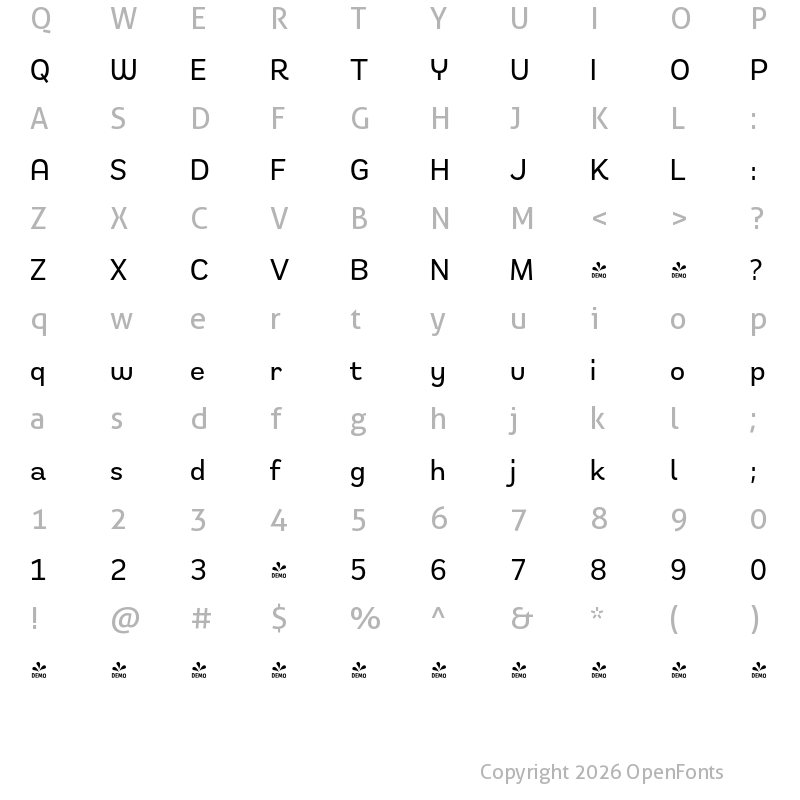 Character Map of FONTSPRING DEMO - Remora Sans W2 Medium Regular