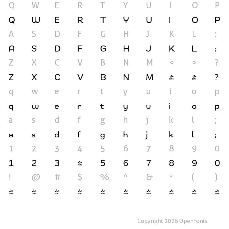 Character Map of FONTSPRING DEMO - Remora Sans W3 Medium Regular