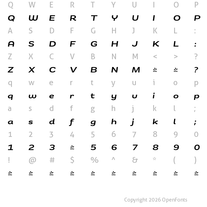 Character Map of FONTSPRING DEMO - Remora Sans W5 Demi Italic Italic