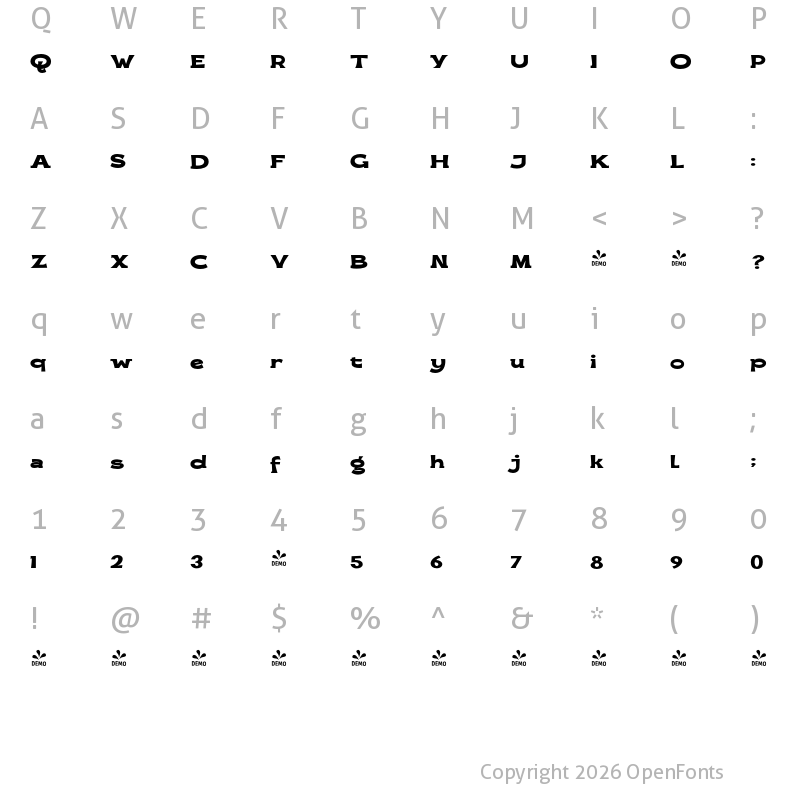 Character Map of FONTSPRING DEMO - Rengalis Bold