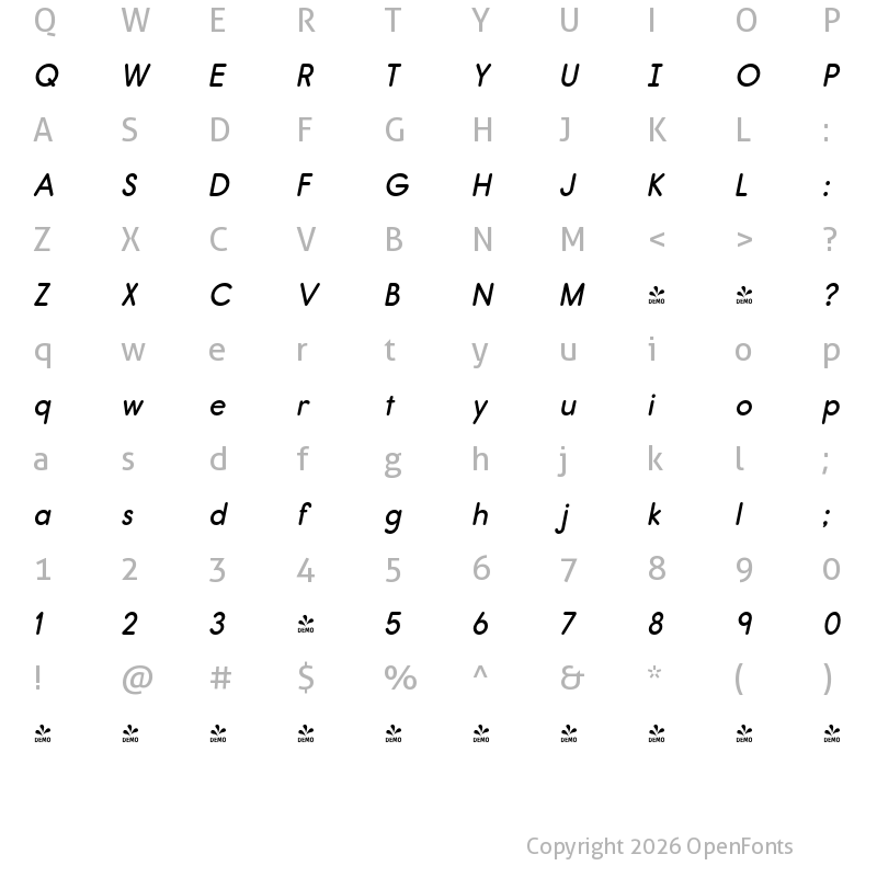 Character Map of FONTSPRING DEMO - Report Sb Italic