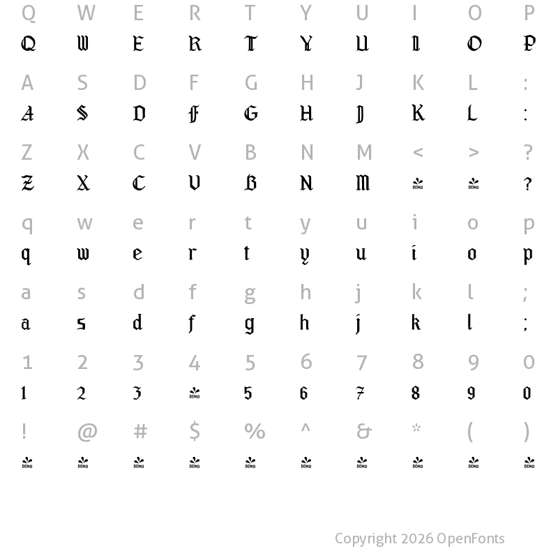 Character Map of FONTSPRING DEMO - Resolution Blackletter Regular