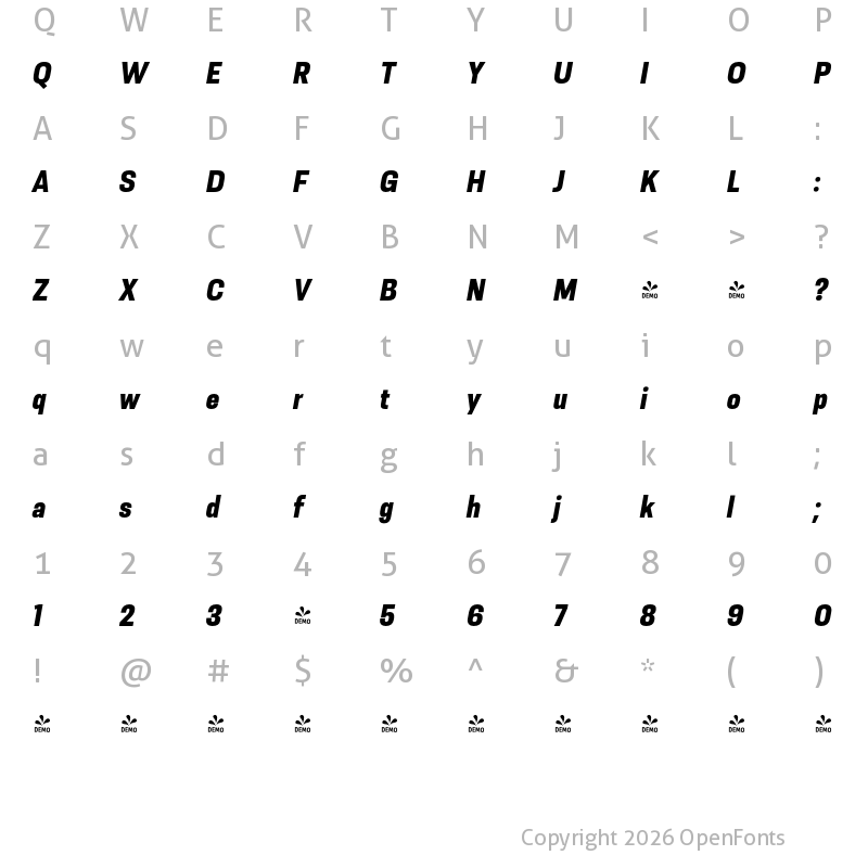 Character Map of FONTSPRING DEMO - Resolve Sans Extrabold Nrw Ita Regular