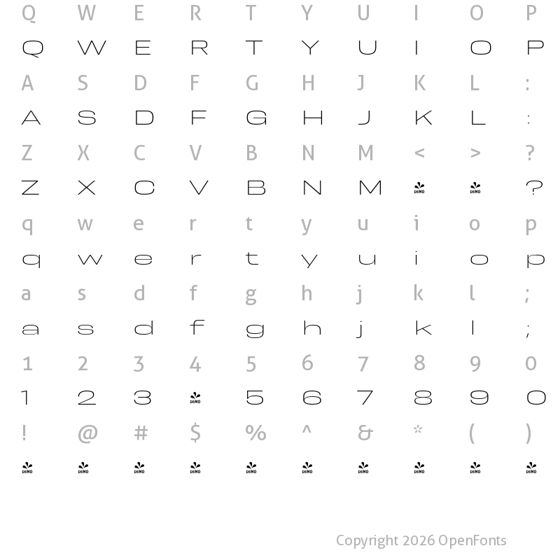 Character Map of FONTSPRING DEMO - Resolve Sans Extralight Ext Regular