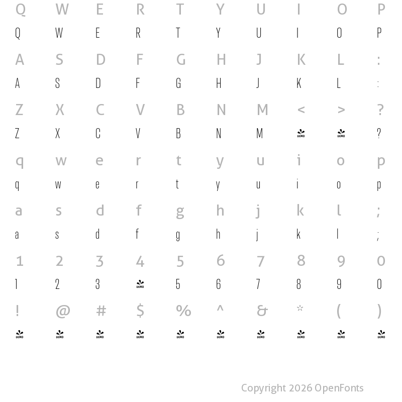 Character Map of FONTSPRING DEMO - Resolve Sans Light Cn Regular