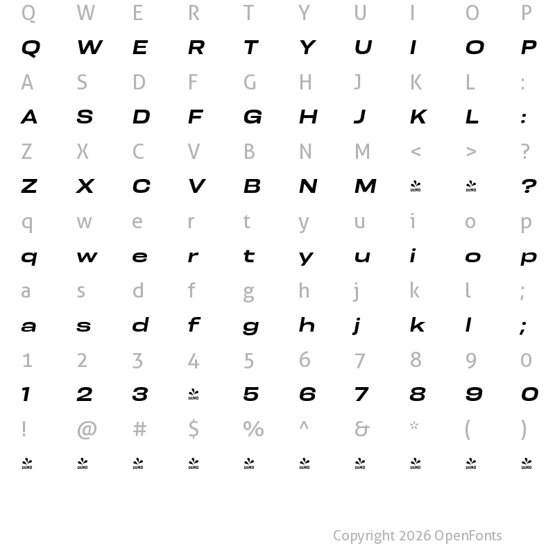 Character Map of FONTSPRING DEMO - Resolve Sans Medium Wd Ita Regular