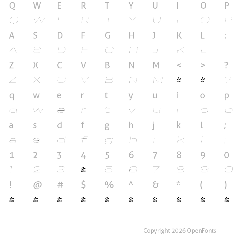 Character Map of FONTSPRING DEMO - Resolve Sans Thin Ext Ita Regular