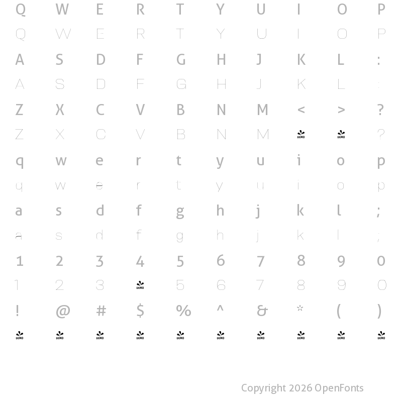 Character Map of FONTSPRING DEMO - Resolve Sans Thin Regular