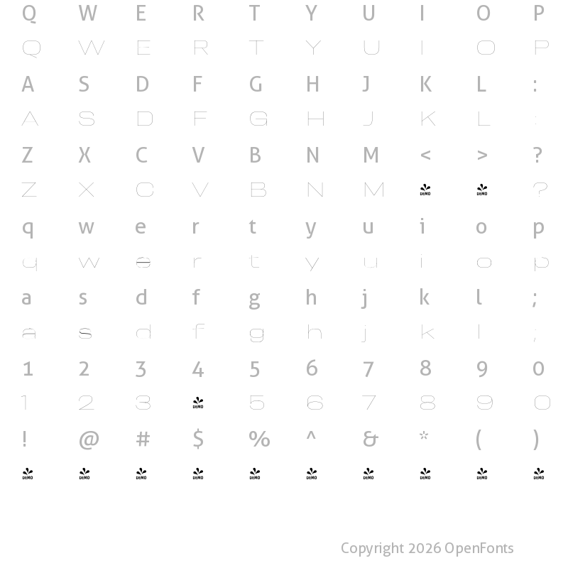 Character Map of FONTSPRING DEMO - Resolve Sans Thin Wd Regular