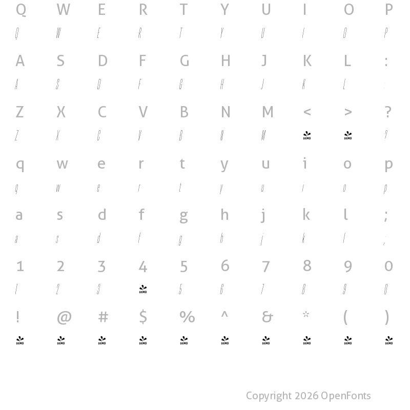 Character Map of FONTSPRING DEMO - Resolve Sans Ultralight Cm Ita Regular