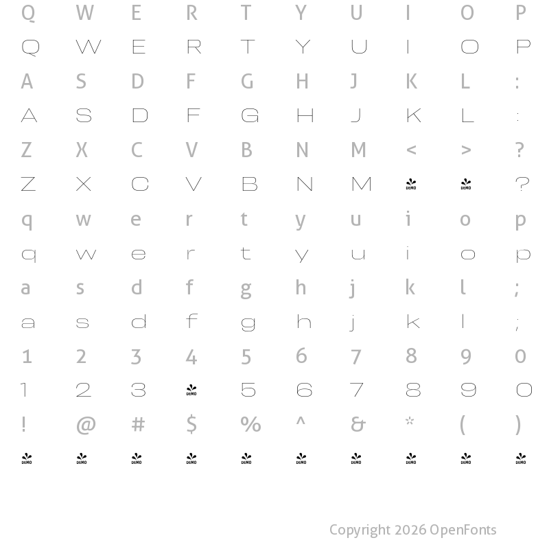 Character Map of FONTSPRING DEMO - Resolve Sans Ultralight Wide Regular