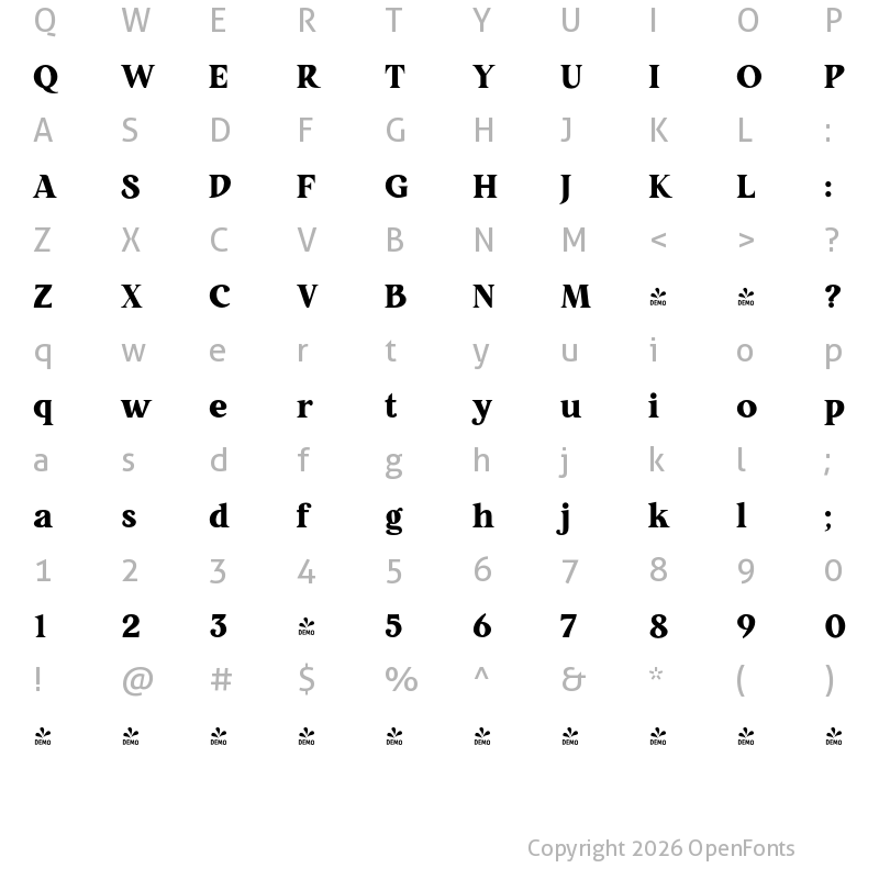 Character Map of FONTSPRING DEMO - Restora Black Regular