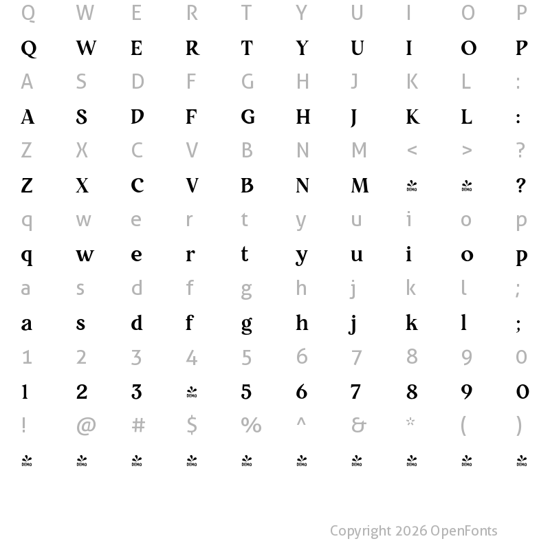 Character Map of FONTSPRING DEMO - Restora Bold Regular