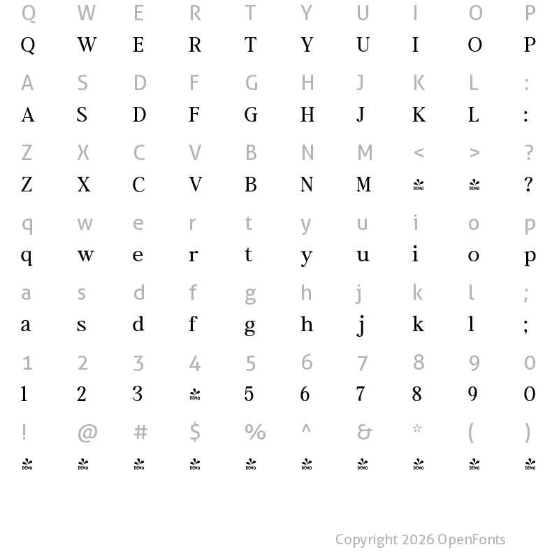 Character Map of FONTSPRING DEMO - Results Letter Light Regular