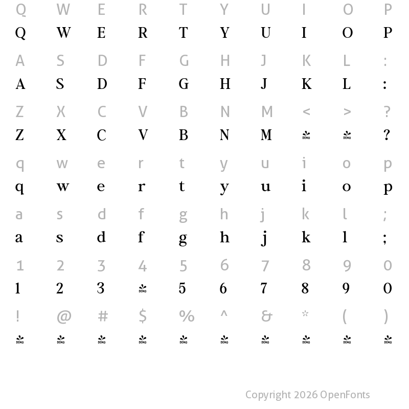 Character Map of FONTSPRING DEMO - Results Letter Regular