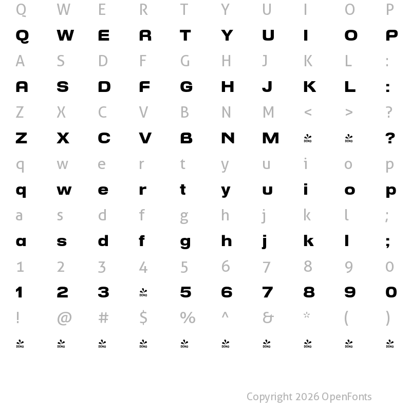 Character Map of FONTSPRING DEMO - Reversal ExtBd Regular