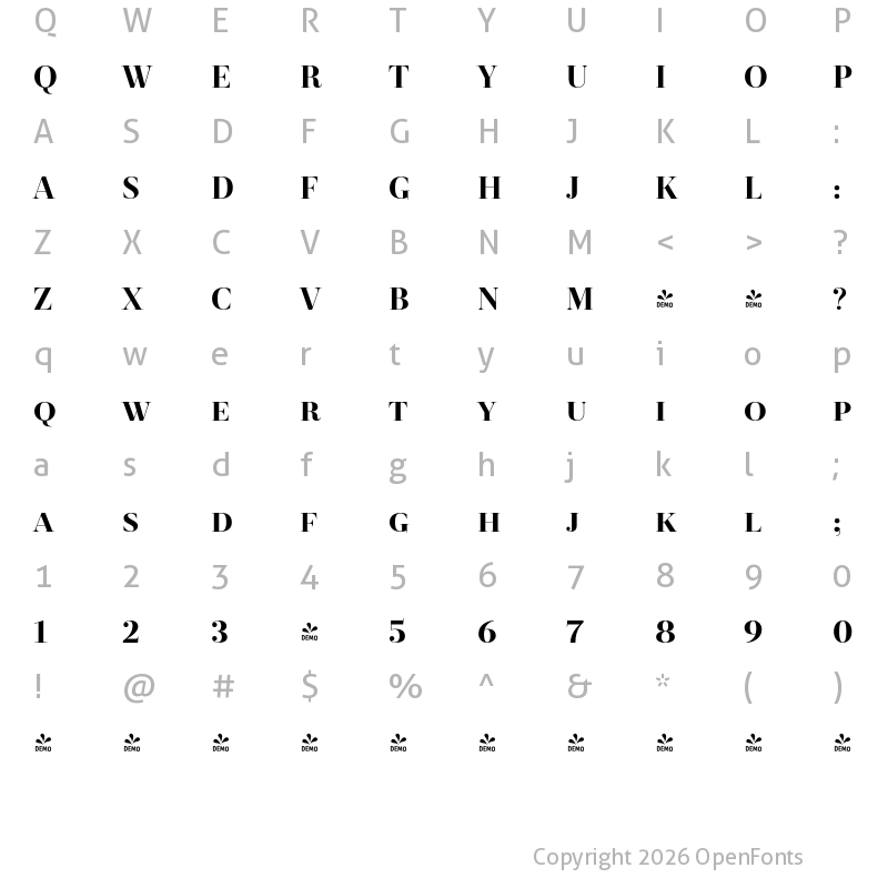 Character Map of FONTSPRING DEMO - Revista Black Regular