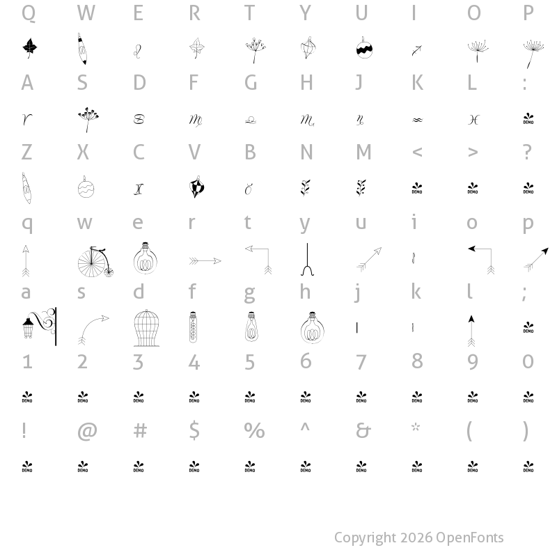 Character Map of FONTSPRING DEMO - Revista Dingbats Two Regular