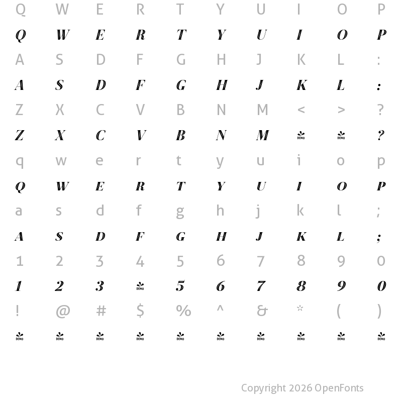Character Map of FONTSPRING DEMO - Revista Inline Black Italic