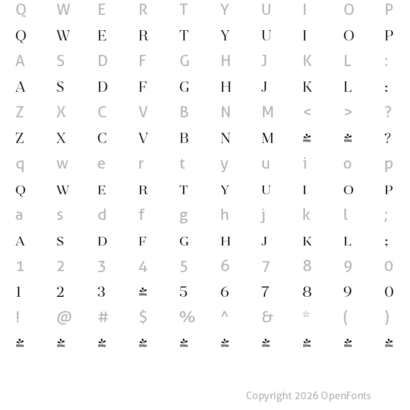 Character Map of FONTSPRING DEMO - Revista Regular