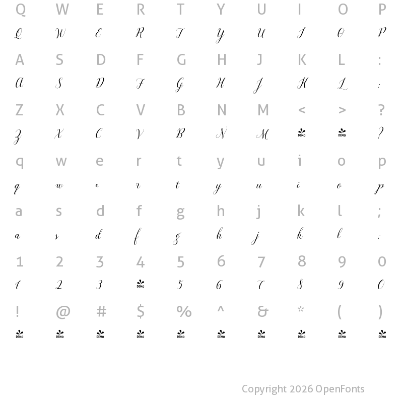 Character Map of FONTSPRING DEMO - Revista Script Bold Regular