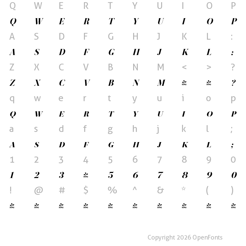 Character Map of FONTSPRING DEMO - Revista Stencil Black Italic