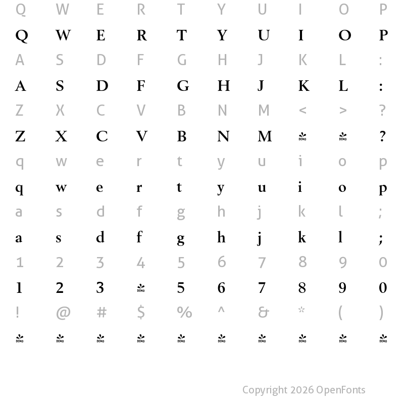 Character Map of FONTSPRING DEMO - Revival565 BT Bold