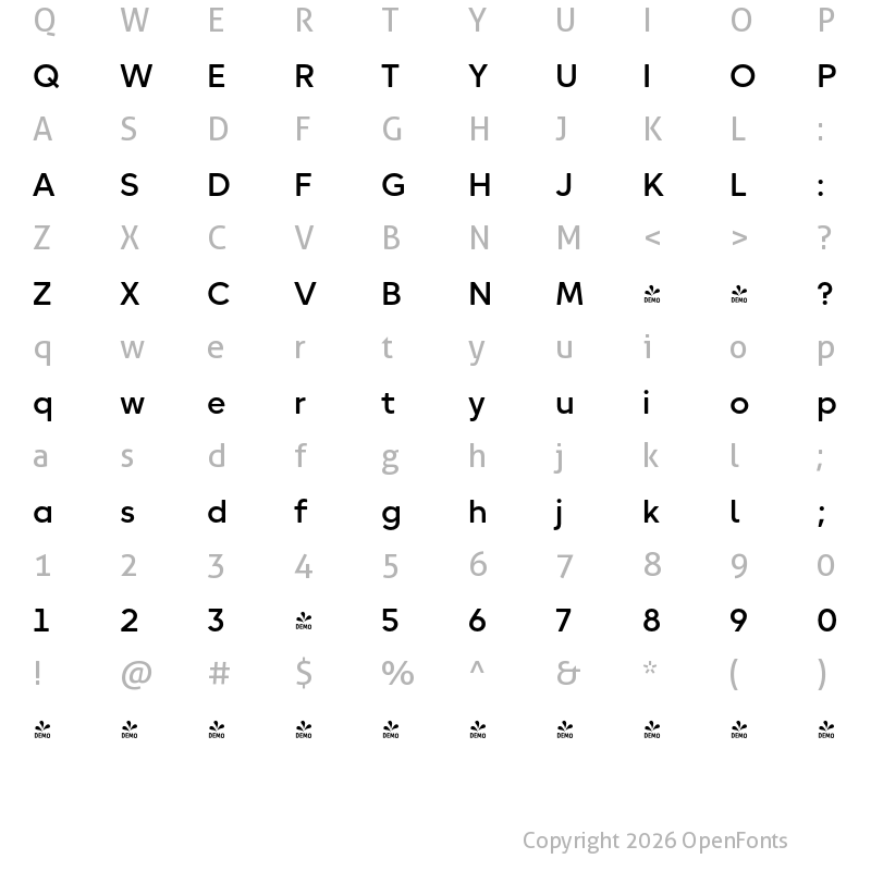 Character Map of FONTSPRING DEMO - Rewalt SemBd Regular