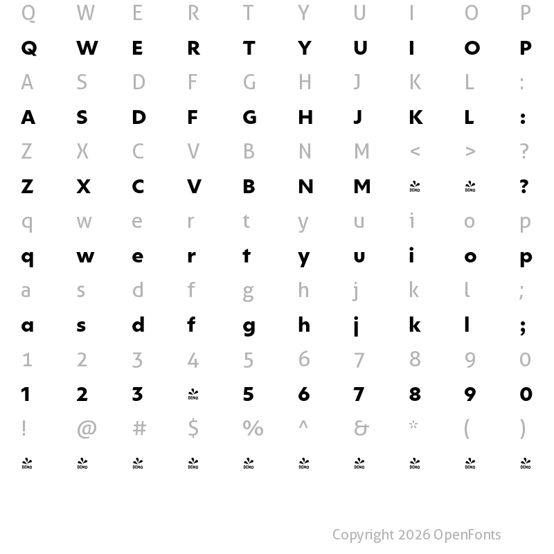 Character Map of FONTSPRING DEMO - Ricardo ALT XBold Regular