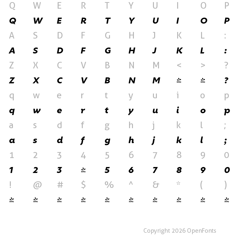 Character Map of FONTSPRING DEMO - Ricardo ITA XBold Regular