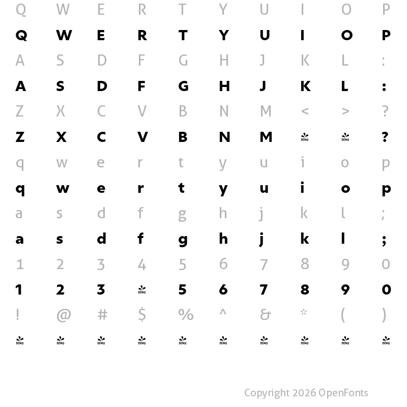 Character Map of FONTSPRING DEMO - Ricardo XBold Regular