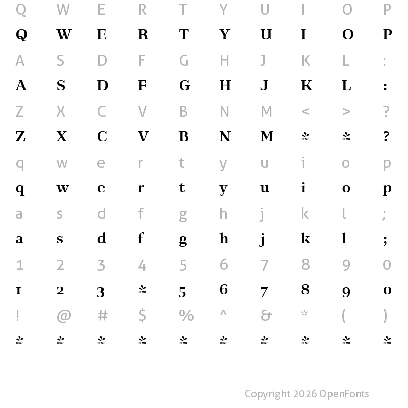 Character Map of FONTSPRING DEMO - Richler Pro Bold