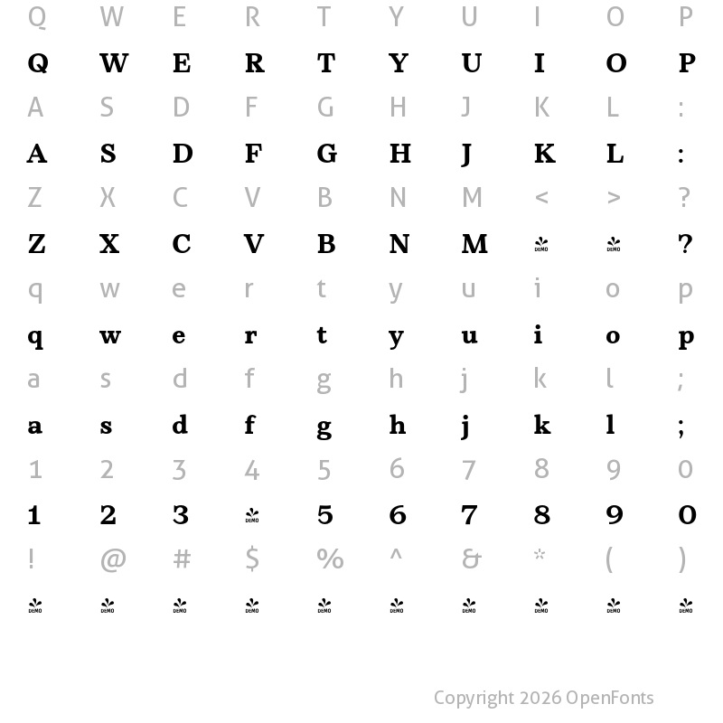 Character Map of FONTSPRING DEMO - Rieux Minus Bold